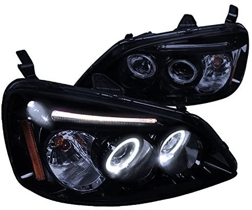 Spec-D Tuning 2LHP-CV01G-TM Honda Civic Dual Halo Led Glossy Black Projector Headlights
