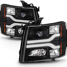 For GMT900 Chevy Silverado Pickup Truck Dual LED Tube DRL Black Projector Headlights Pairs Lamps