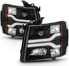 For GMT900 Chevy Silverado Pickup Truck Dual LED Tube DRL Black Projector Headlights Pairs Lamps