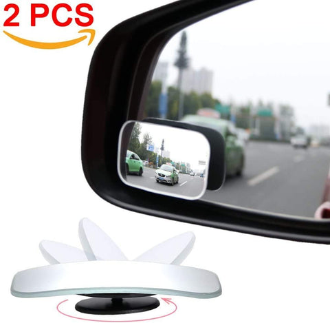 AmFor, HD Glass Convex Lens Frameless Adjustable Blind Spot Mirror for All Universal Vehicles Car Stick-on Design (2 PCS) (Rectangle), 2 Pack