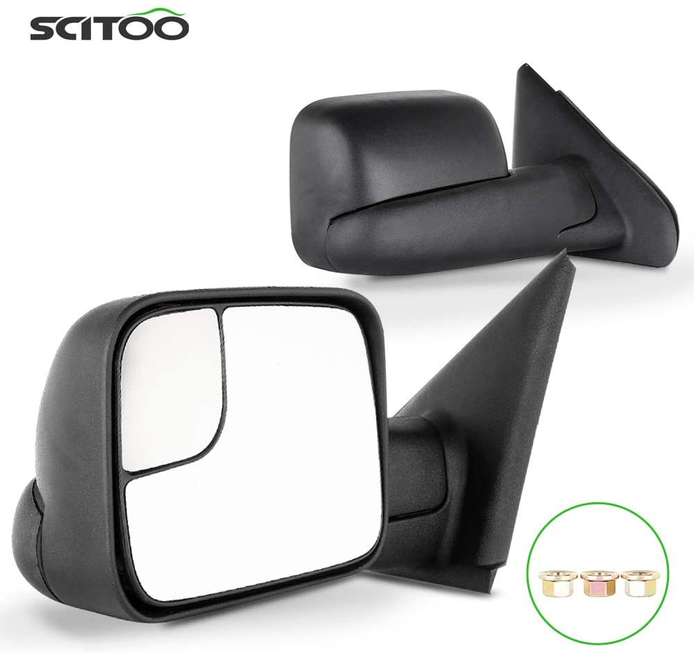 SCITOO Compatible fit for Towing Mirrors 2003 2004 2005 2006 2007 2008 for Dodge Ram 1500 2500 3500 2002 for Dodge Ram 1500 2009 for Dodge Ram 2500 3500 Truck Black Manual Side View Pair Mirrors