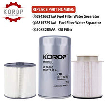 Fuel Filter Water Separator and Oil Filter Set Replaces# 68436631AA 68157291AA 5083285AA , Fits for Dodge Ram 2019 2020 2021 6.7L Cummins Diesel 2500 3500 4500 5500