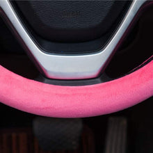 ChuLian Cute Winter Warm Plush Auto Car Steering Wheel Cover for Women Girls, Universal 15 Inch Car Accessories, Rose Red