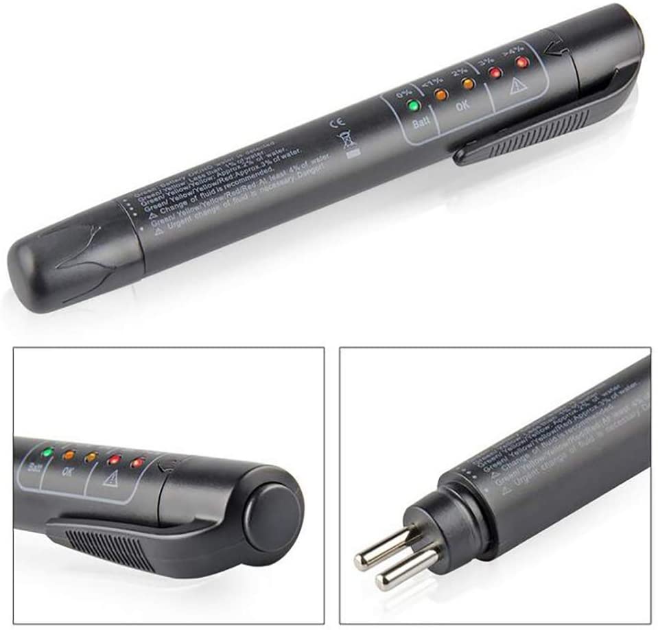FEENNG Brake Fluid Tester, Automotive Shop Tools Diagnostic Testing Tool Auto Brakes Calibrated with 5 LED Indicator Brake Fluid Oil Detection Mini Pen Liquid Moisture Water Tester Tool for DOT3 DOT4