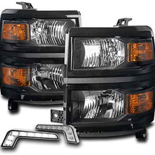 ZMAUTOPARTS Replacement Black Headlights Headlamps with 6.25" White LED DRL Lights For 2014-2015 Chevy Silverado 1500