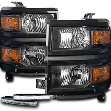 ZMAUTOPARTS Replacement Black Headlights Headlamps with 6" White LED DRL Lights For 2014-2015 Chevy Silverado 1500