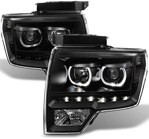 For Ford F150 Black Exclusive Halo Projector SMD DRL LED Headlights Driver + Passenger Side Pair