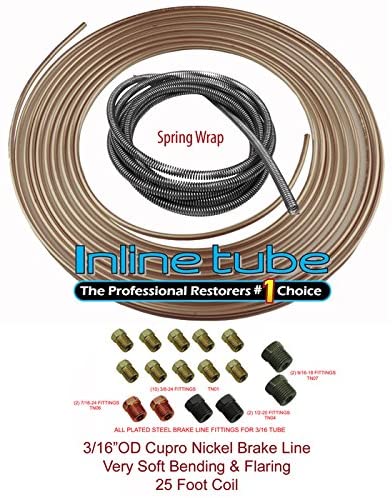 Copper Nickel Brake Line Tubing Kit 3/16 25 Foot Coil Roll Fittings Spring Wrap (L-5-4 + L-3-2 + L-3-5)