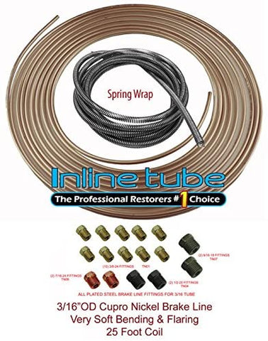 Copper Nickel Brake Line Tubing Kit 3/16 25 Foot Coil Roll Fittings Spring Wrap (L-5-4 + L-3-2 + L-3-5)