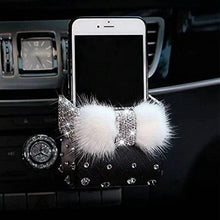 TISHAA Bling Bling Car Air Vent Mobile Cellphone Pocket Bag Pouch Box Storage Organizer Carrying Case (Rabbit Fur Black Holder)