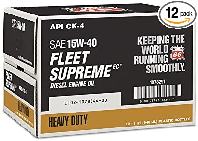 Phillips 66 1078291-12 PK Diesel Engine Oil (Fleet Supreme EC-API CK-4 15W40-1 Quart), 32. Fluid_Ounces, 12 Pack