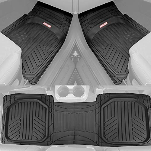 Motor Trend FlexTough Plus Black Rubber Car Floor Mats – All Weather Deep Dish Automotive Floor Mats, Heavy Duty Trim to Fit Design, Odorless Floor Mat Liners for Cars Truck Van SUV