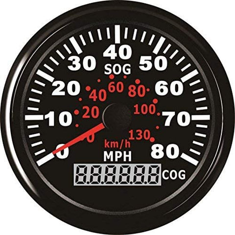 ELING GPS Speedometer Speedo Gauge 0-80MPH for Boat Yacht Vessel 3-3/8'' (85mm) 9-32V (LED Shows Course not Odometer)