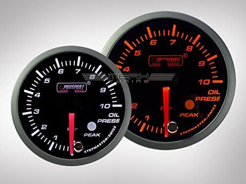 BAR Metric Oil Pressure Gauge-with Peak and Warning Electrical Amber/white Premium Series 52mm (2 1/16