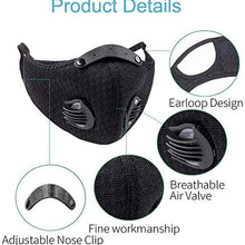 Dust face guard, withactivated carbon filter, suitable for various occasions (2 cotton face guard + 30 PM2.5 filter + 2 riding face guard + 20 filter + 8 breathing valve) (2 black + black and blue)