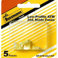 5 Pack Bussmann BP/ATM-20LP-RP Yellow ATM Low-Profile 20 Amp Fast-Acting Automotive Mini Blade Fuses - 5 per Card