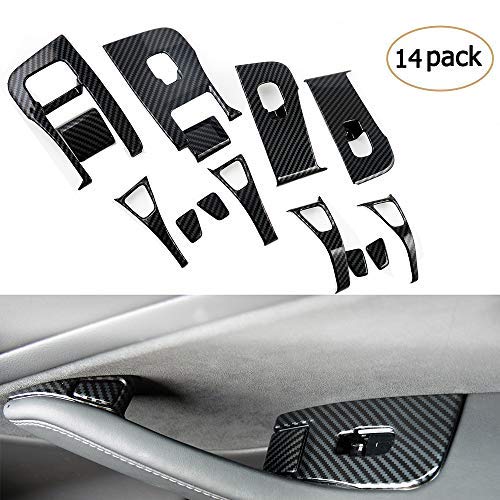 Customized for Tesla Model 3 Model Y Carbon Fiber Inner Window Switch Bring ABS Cover Trim Panel Door Decal Open Button Holder (14 Pieces - Black)
