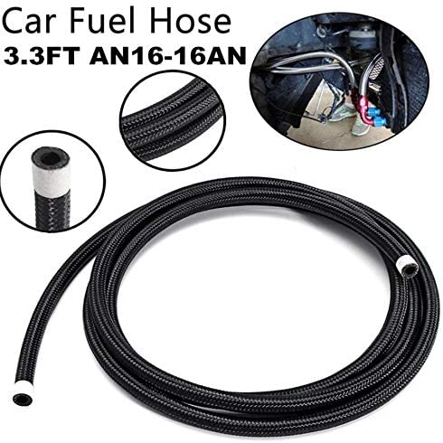 Universal Flexible 1 Meter /39.37 Inch Nylon Stainless Steel Braided AN16-16AN Oil Fuel Gas Line Hose Reinforced Strength and Durability 1.18 inch O.D. 0.87 Inch I.D. NBR+CPE Synthetic Rubber Inner