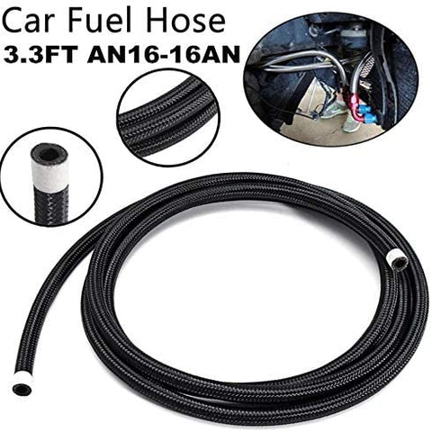 Universal Flexible 1 Meter /39.37 Inch Nylon Stainless Steel Braided AN16-16AN Oil Fuel Gas Line Hose Reinforced Strength and Durability 1.18 inch O.D. 0.87 Inch I.D. NBR+CPE Synthetic Rubber Inner