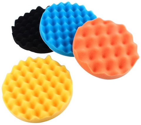 Terisass 4 Pcs/Set Car Cleaning Pads Auto Polisher Buffer Pads 7 Inch Sponge Finishing Heavy Polishing Pad Universal Car Sponge Polishing Tool Round Shape Buffing Waxing Pad Kit