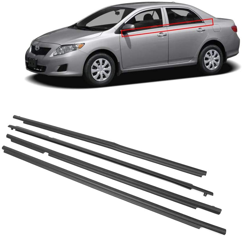 Newsmarts 4pcs Weatherstrip Window Seal Car Window Moulding Trim Seal Belt Compatible with 2009-2012 Toyota Corolla (Black)