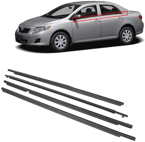 Newsmarts 4pcs Weatherstrip Window Seal Car Window Moulding Trim Seal Belt Compatible with 2009-2012 Toyota Corolla (Black)