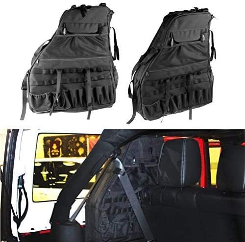 SUNPIE Roll Bar Storage Bag Cage for 2007~2018 Jeep Wrangler JK JL CJ TJ Rubicon 4-Door with Multi-Pockets & Organizers & Cargo Bag Saddlebag Tool Kits Holder (JK 4-door)