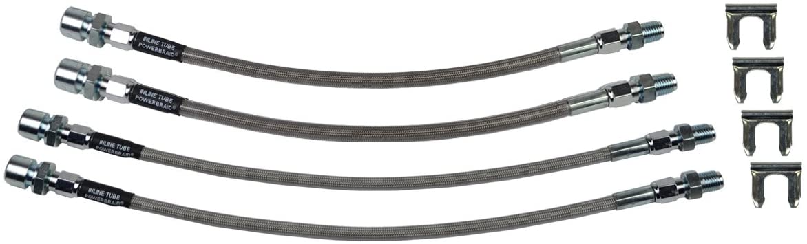 (D-6-7) Inline Tube Braided Stainless Steel Flex Hose Set Compatible with 1963-82 Chevrolet Corvette with Front and Rear Disc Brakes