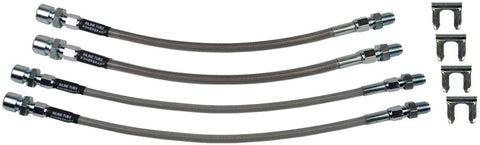 (D-6-7) Inline Tube Braided Stainless Steel Flex Hose Set Compatible with 1963-82 Chevrolet Corvette with Front and Rear Disc Brakes