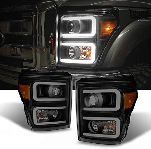 For F-Series SuperDuty Pickup Truck Black Smoked Dual LED Tube Projector Headlights Replacement