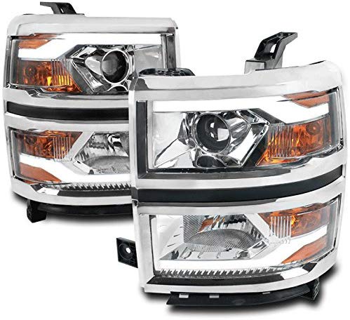 ZMAUTOPARTS For Chevy Silverado 1500 LED Tube Projector Headlights Chrome