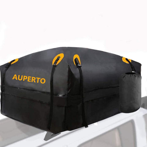 AUPERTO Rooftop Cargo Bag - 100% Waterproof 15 Cubic ft Roof Bag or Cars with Side Rails, Cross Bars or Rack