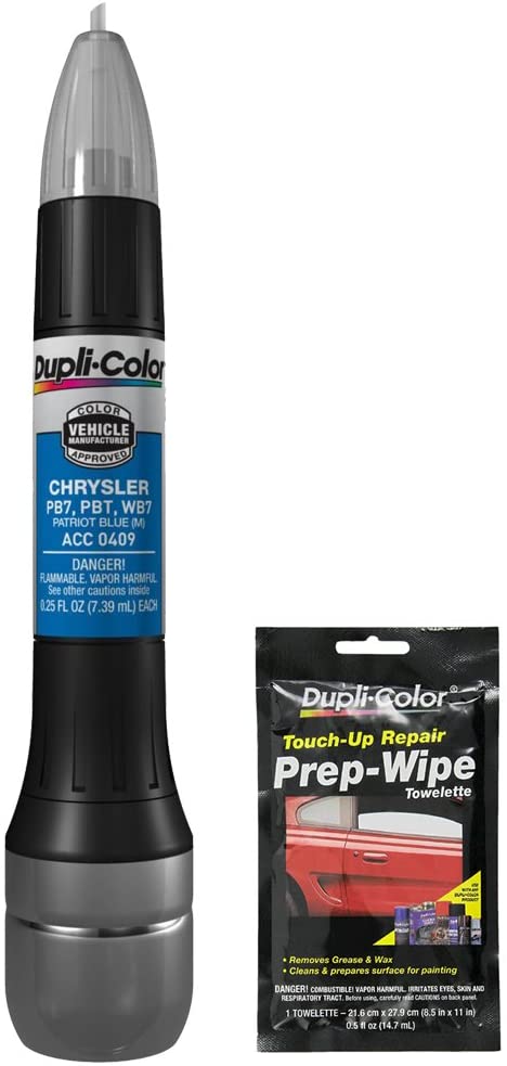 Dupli-Color ACC0409 Metallic Patriot Blue Exact-Match Scratch Fix All-in-1 Touch-Up Paint for Chrysler Vehicles (PBT, PB7) Bundle with Prep Wipe Towelette (2 Items)