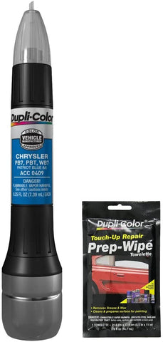 Dupli-Color ACC0409 Metallic Patriot Blue Exact-Match Scratch Fix All-in-1 Touch-Up Paint for Chrysler Vehicles (PBT, PB7) Bundle with Prep Wipe Towelette (2 Items)