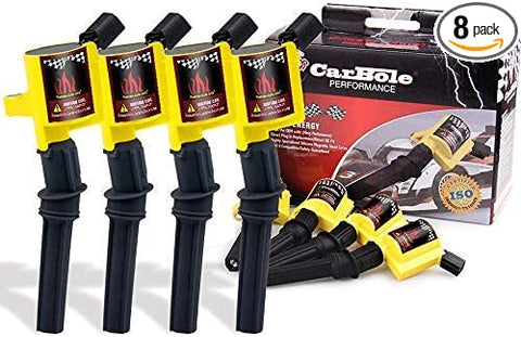 CarBole Ignition Coil Pack DG508 V8 Auto Car Parts Spark Plugs Compatible with Ford Lincoln Mercury 4.6L 5.4L C1454 C1417 FD503 8Pcs Yellow