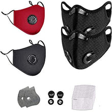 Dust face guard, withactivated carbon filter, suitable for various occasions (2 cotton face guard + 30 PM2.5 filter + 2 riding face guard + 20 filter + 8 breathing valve) (2 black + black and blue)