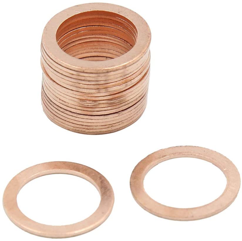 X AUTOHAUX 16mm Inner Dia Copper Crush Washers Flat Car Sealing Gaskets Rings 20pcs