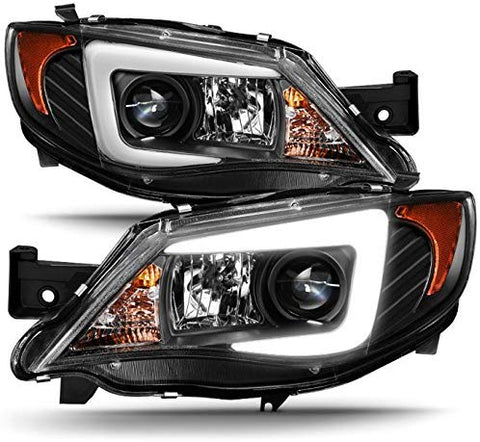 For 2008-2014 Subaru Impreza WRX STI [HID Type] LED DRL Tube Black Bazel Projector Headlights LH+RH Pair