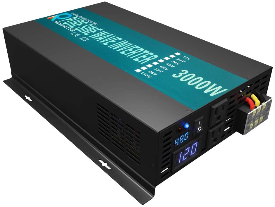 WZRELB Pure Sine Wave Power Inverter 2500 Watt Continuous / 5000 Watt Peak 36V DC to 120V AC Off Grid Power Converter for Camping RV Vehicle