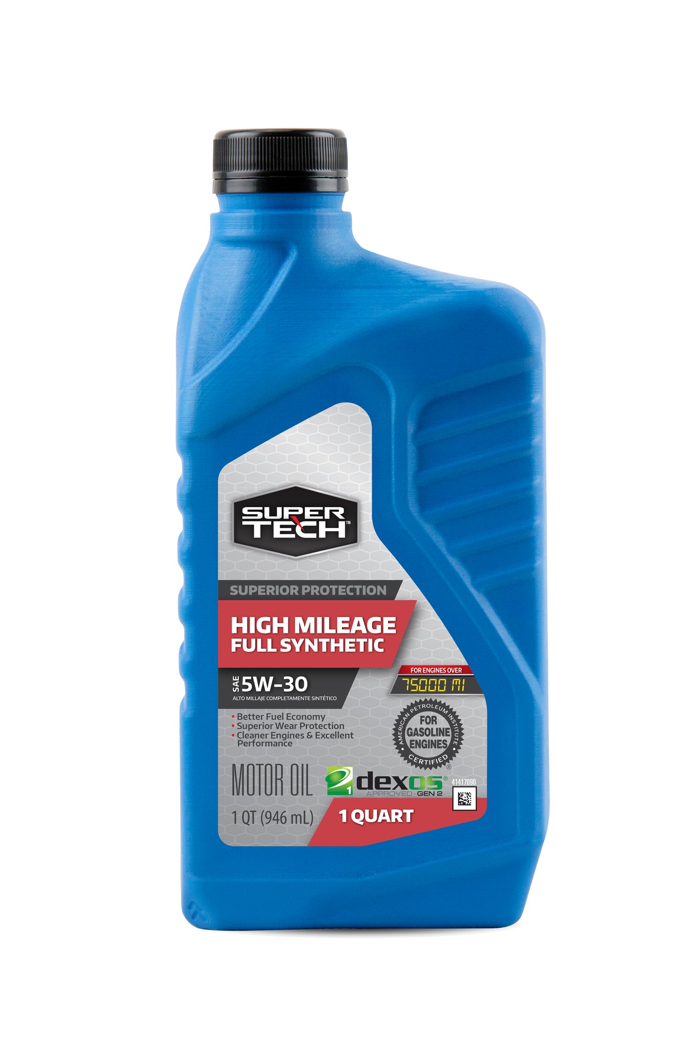 Super Tech High Mileage Full Synthetic 5W-30 Motor Oil, 1 Quart