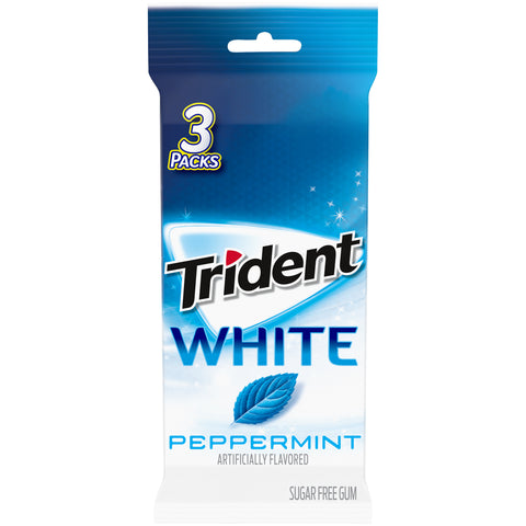 Trident White Sugar Free Gum, Peppermint Flavor, 3 Packs (48 Pieces Total)