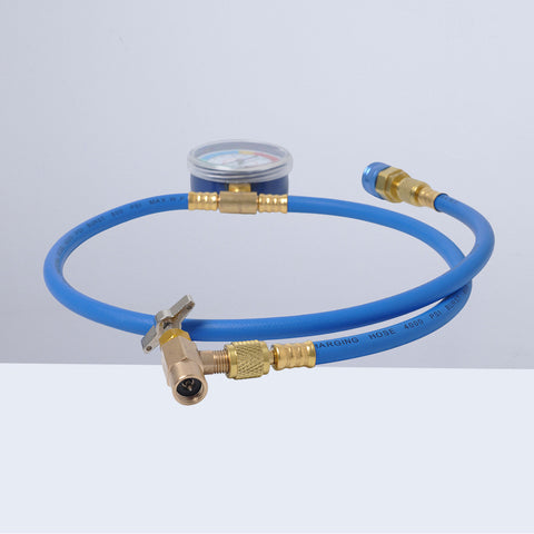 AC Freon Charging Hose HVAC Refrigerant R134A Car Air Conditioning Refrigeration Tube Hose With 55MPa Pressure Gauge (Blue+Golden)