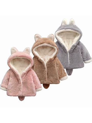 PatPat Baby / Toddler Girl Adorable Ear Decor Solid Hooded Coat