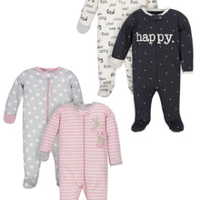 Wonder Nation Baby Girl Pajamas Zip-up Sleep 'N Play Sleepers, 4-Pack