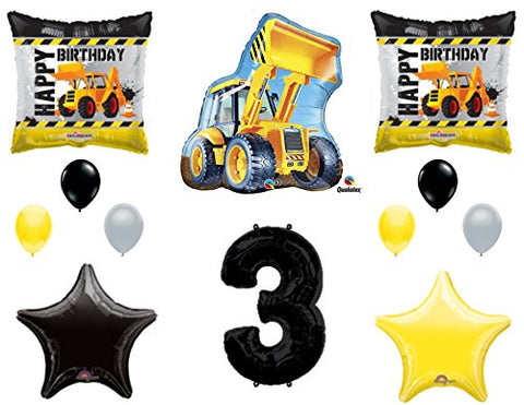3rd BIRTHDAY CONSTRUCTION Balloons Decoration Supplies Party Boy Dump Truck Bulldozer Third