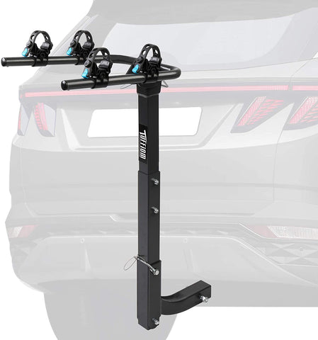 TUFFIOM 2-Bike Hitch Mount Rack with Stabilizer, Bicycle Carrier Holder for Car Truck SUV Minivan with 2Inch Hitch Receiver, Adjustable Mounting Saddles & Rubber Straps, Black