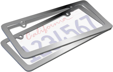 Motorup America Auto License Plate Frame Cover 2-Pack - Fits Select Vehicles Car Truck Van SUV - Thin Frame Chrome