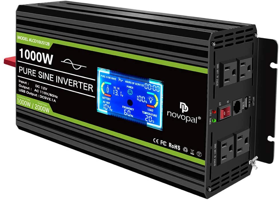 Novopal 1500 Watt 24V Pure Sine Wave Inverter with 4 AC Outlets 2.1A USB-16.4 Feet Remote Control and Two Cooling Fans-Peak Power 3000 Watt,Ultra-Silent,Supply for Blenders, Vacuums etc