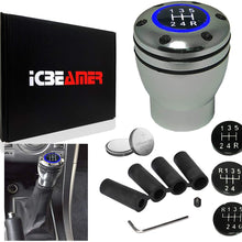 ICBEAMER Racing Style Manual Transmission Stick Shift Knob Silver Aluminum 5 6 Speed with Red LED Light CR2032 Battery