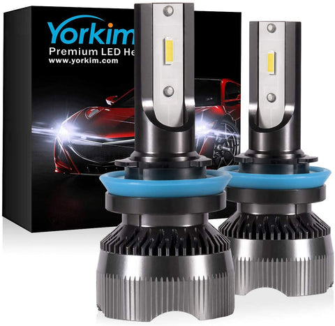 Yorkim H11 LED Headlight Bulb, All-in-One Conversion Kit with Silent Fan, 8000LM CSP Chips, Replacement for Halogen Headlight or High Low Beam Headlamp, Adjustable Perfect Beam 6000K Cool White